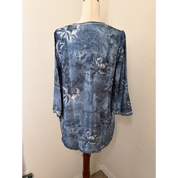 Soft Surroundings Womens Size M Silvia Blue Floral Boho Tunic Top Embroidered - Picture 5 of 9